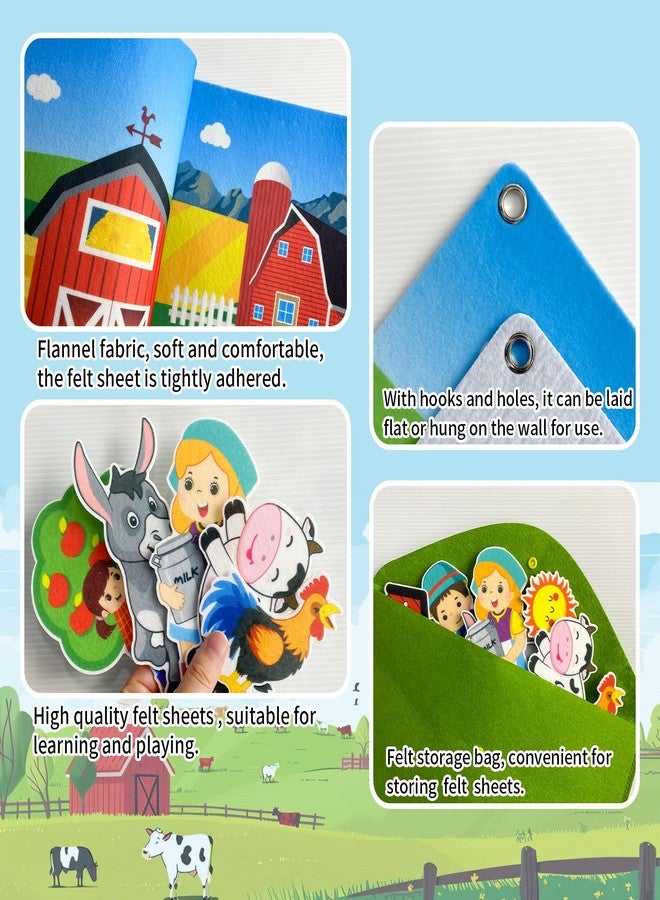 PENGFULL Felt Flannel Story Board Set for Toddlers,44 * 28in Flannel Board for Wall,52 Felt Farm Animals Pieces,Farmhouse Theme Story Preschool Storytelling,Learning Interactive,for 3 Years + Kids - Image 3